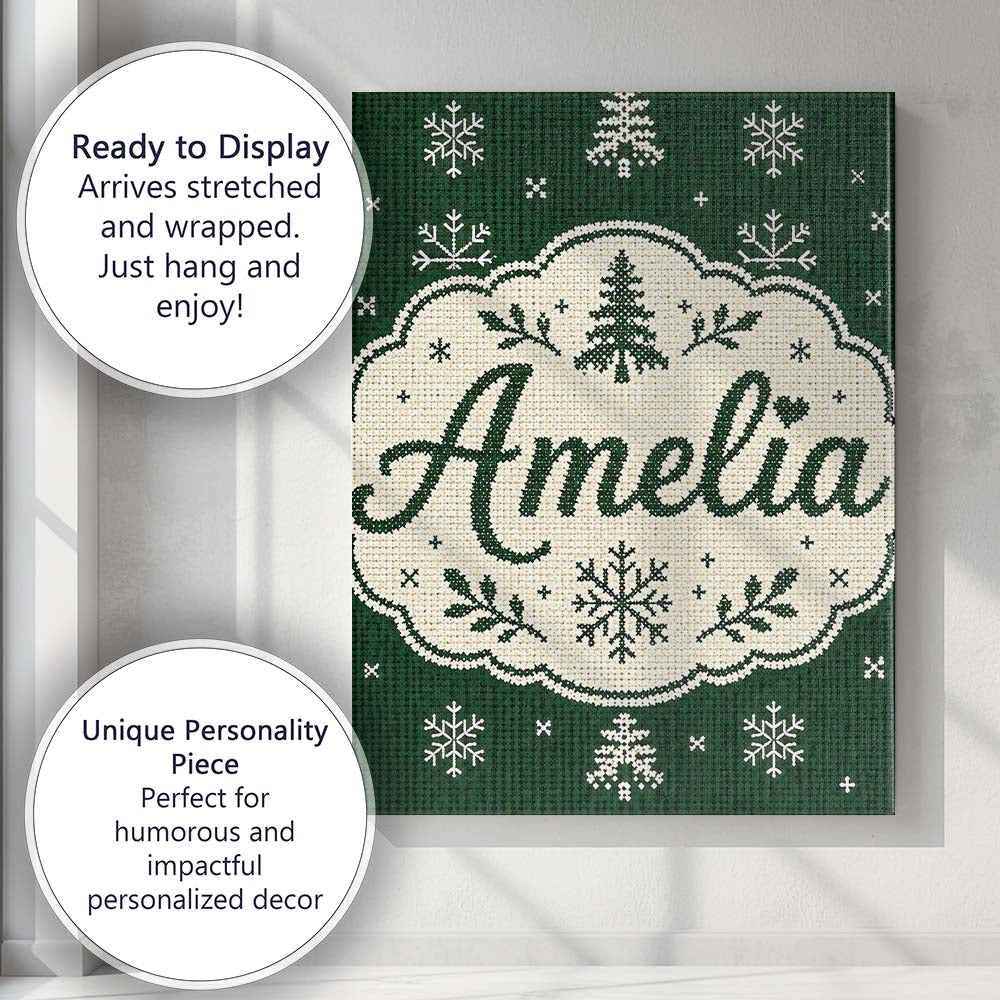 Personalised Name Knitted Style Snowflake Custom Unique Gift Idea Elegant Feature Canvas Wall Art Print Decor Picture Ready to Hang
