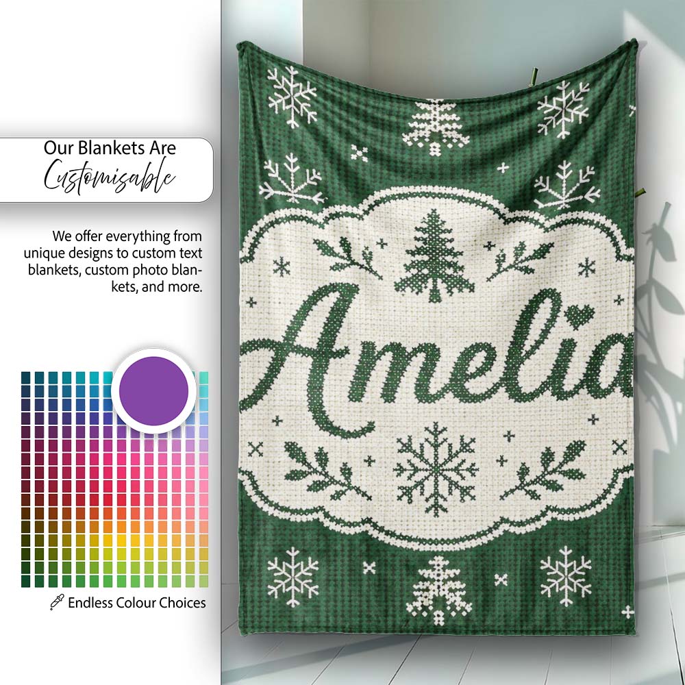 Knitted Style Snowflake Christmas Tree Seamless Pattern Lovely Personalised Custom Name Super Soft Fleece Blanket Bed Sofa Throw