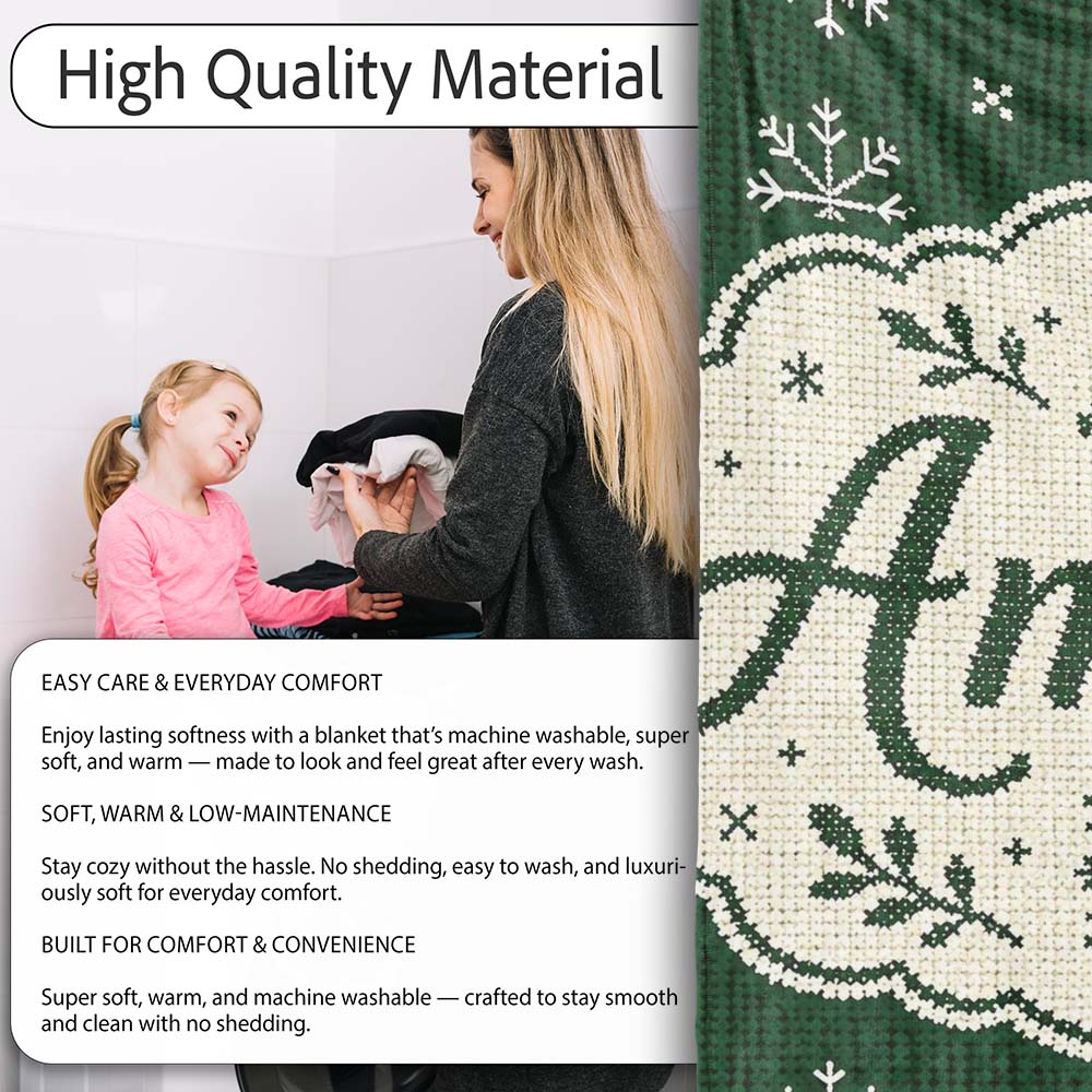 Knitted Style Snowflake Christmas Tree Seamless Pattern Lovely Personalised Custom Name Super Soft Fleece Blanket Bed Sofa Throw