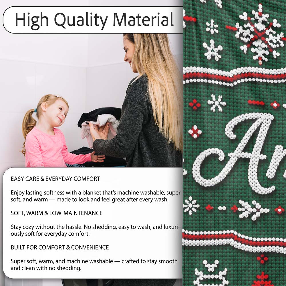 Knitted Red White Christmas Tree Snowflake Seamless Pattern Lovely Personalised Custom Name Super Soft Fleece Blanket Bed Sofa Throw