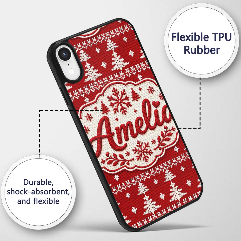 Knitted Nordic Snowflake Christmas Printed Design Custom Name Protective Phone Case Mobile Cover Durable Everyday Smartphone Shock Resistant