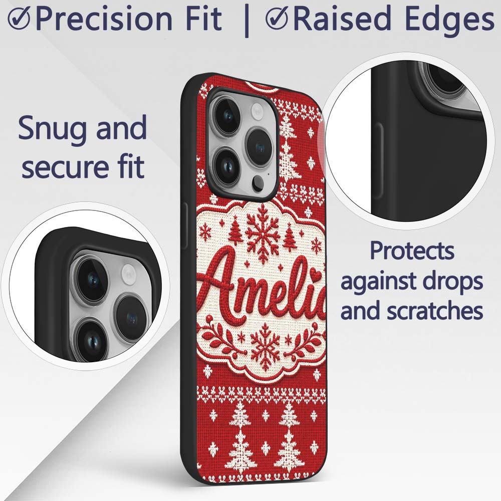 Knitted Nordic Snowflake Christmas Printed Design Custom Name Protective Phone Case Mobile Cover Durable Everyday Smartphone Shock Resistant