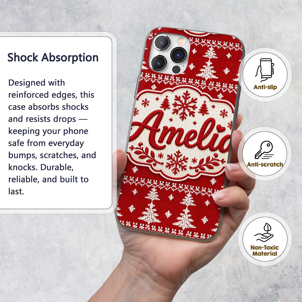 Knitted Nordic Snowflake Christmas Printed Design Custom Name Protective Phone Case Mobile Cover Durable Everyday Smartphone Shock Resistant