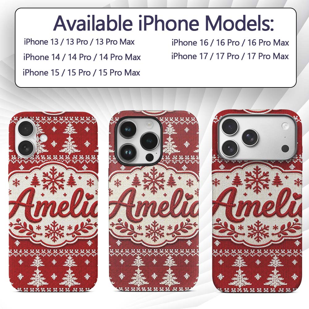 Knitted Nordic Snowflake Christmas Printed Design Custom Name Protective Phone Case Mobile Cover Durable Everyday Smartphone Shock Resistant