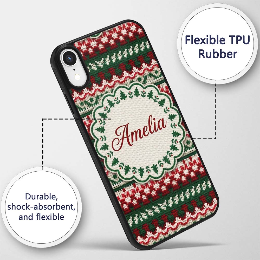 Festive Knitted Fair Isle Christmas Pattern Printed Design Custom Name Protective Phone Case Mobile Cover Durable Smartphone Shock Resistant