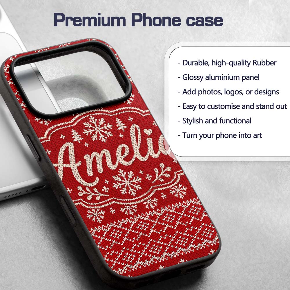 Red Knitted Heart Pattern Christmas Seamless Custom Name Protective Phone Case Mobile Cover Durable Everyday Smartphone Shock Resistant
