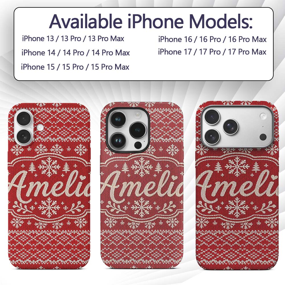 Red Knitted Heart Pattern Christmas Seamless Custom Name Protective Phone Case Mobile Cover Durable Everyday Smartphone Shock Resistant