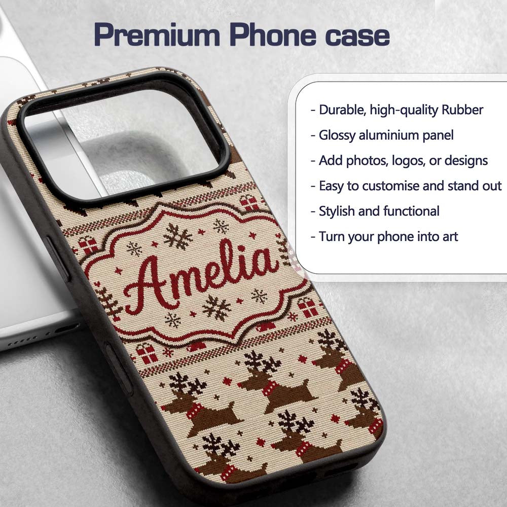 Classic Reindeer Gift Nordic Knitted Seamless Custom Name Protective Phone Case Mobile Cover Durable Everyday Smartphone Shock Resistant
