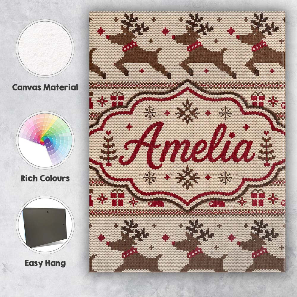 Personalised Name Classic Reindeer Custom Stylish Home Interior Unique Gift Idea Canvas Wall Art Print Decor Picture Ready to Hang