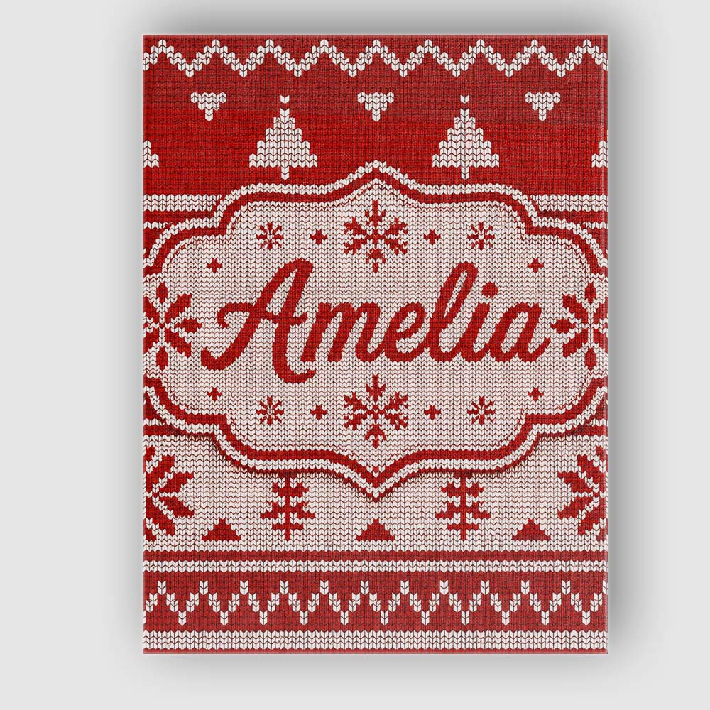 Personalised Name Red Nordic Christmas Tree Custom Bespoke Interior Contemporary Canvas Wall Art Print Decor Picture Ready to Hang