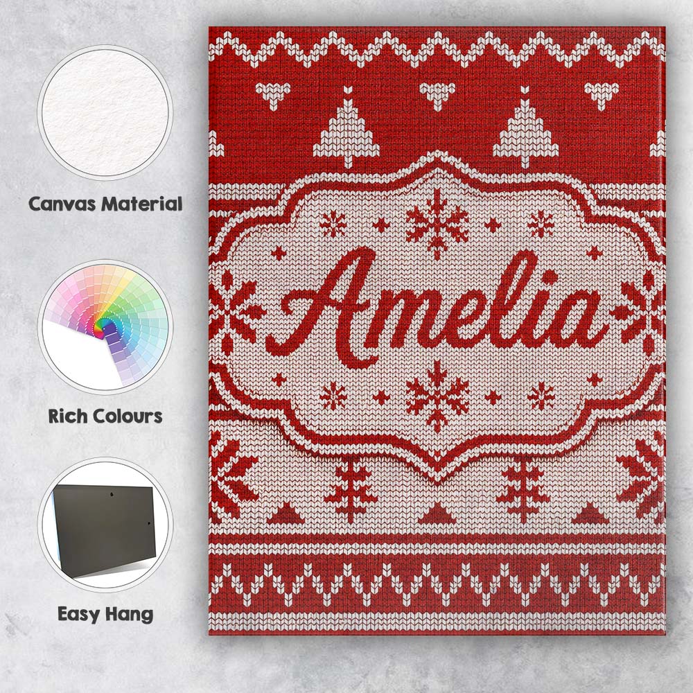 Personalised Name Red Nordic Christmas Tree Custom Bespoke Interior Contemporary Canvas Wall Art Print Decor Picture Ready to Hang