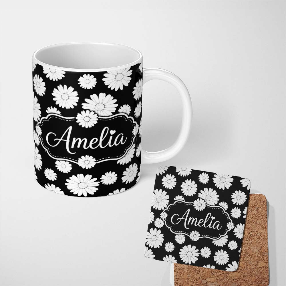 Personalized Custom Name Minimal Soft Grey Plain Texture Seamless Background Cute Unique Gift 11oz Ceramic Coffee Tea Mug White Large Handle