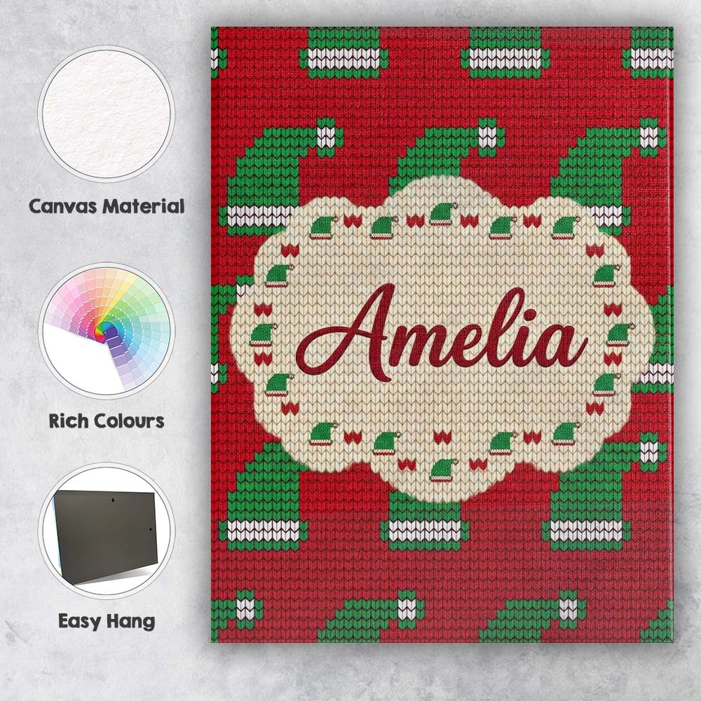 Personalised Name Festive Christmas Hat Custom Modern Room Accent Elegant Feature Canvas Wall Art Print Decor Picture Ready to Hang