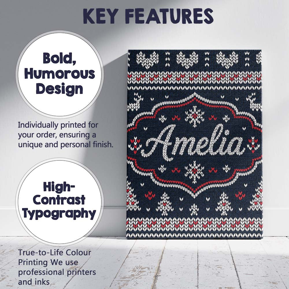 Personalised Name Blue Nordic Snowflake Custom Modern Room Accent Elegant Feature Canvas Wall Art Print Decor Picture Ready to Hang