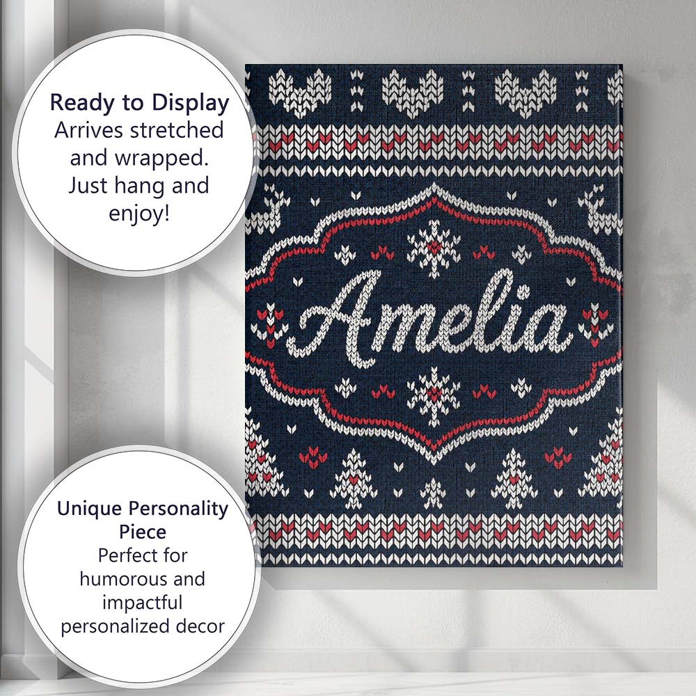 Personalised Name Blue Nordic Snowflake Custom Modern Room Accent Elegant Feature Canvas Wall Art Print Decor Picture Ready to Hang