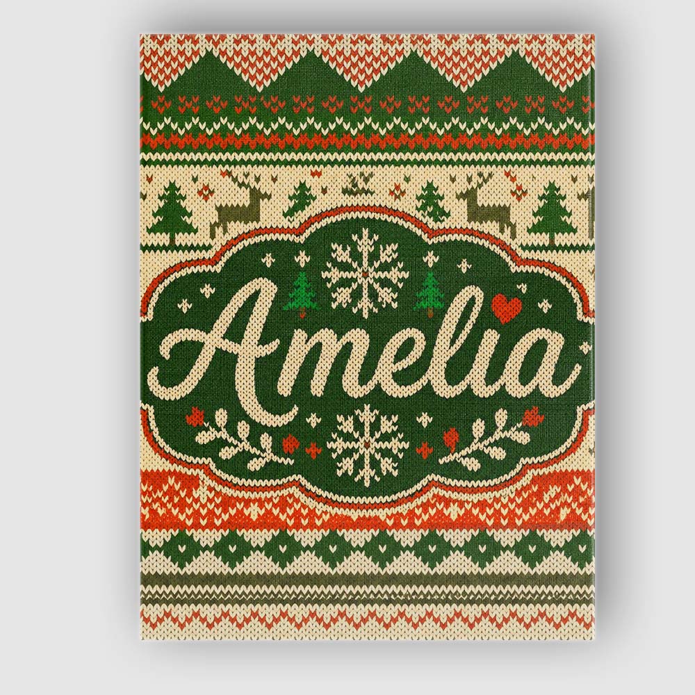 Personalised Name Nordic Zigzag Knit Green Custom Unique Gift Idea Elegant Feature Canvas Wall Art Print Decor Picture Ready to Hang
