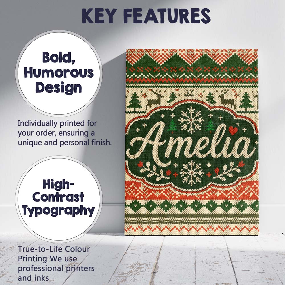 Personalised Name Nordic Zigzag Knit Green Custom Unique Gift Idea Elegant Feature Canvas Wall Art Print Decor Picture Ready to Hang