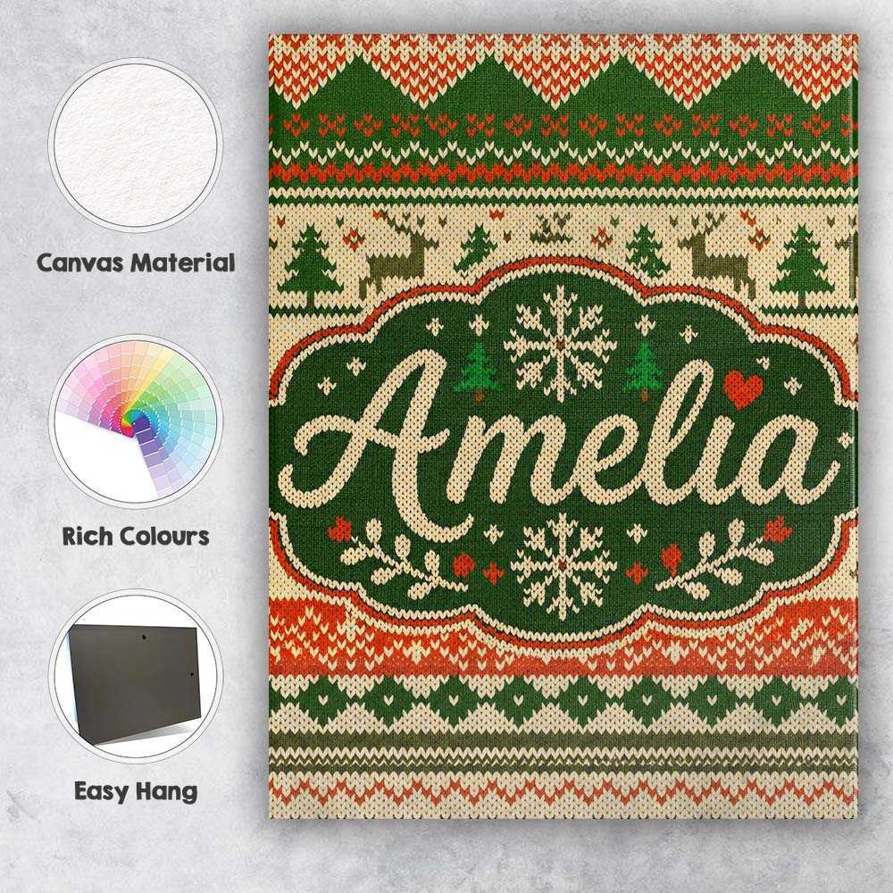 Personalised Name Nordic Zigzag Knit Green Custom Unique Gift Idea Elegant Feature Canvas Wall Art Print Decor Picture Ready to Hang