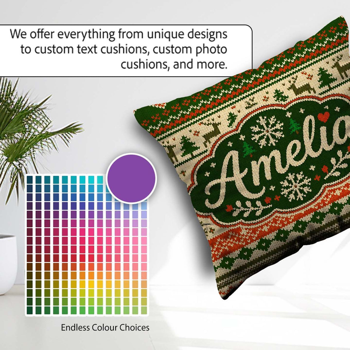 Custom Name Nordic Zigzag Knit Green Red Cream Geometric Festive Square Filled Cushion Throw Pillow Sofa Bed Home Decor Zip Washable UK Made