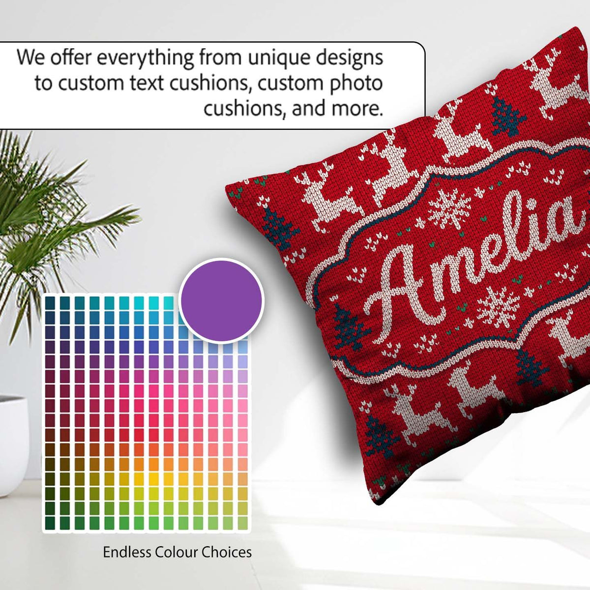 Custom Name Classic Red Knit Snowflake Pattern Christmas Sweater Square Filled Cushion Throw Pillow Sofa Bed Home Decor Zip Washable UK Made