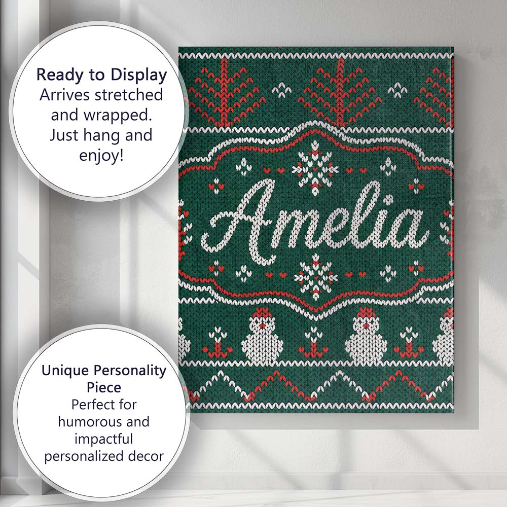 Personalised Name Nordic Knit Alpaca Llama Custom Unique Gift Idea Elegant Feature Canvas Wall Art Print Decor Picture Ready to Hang