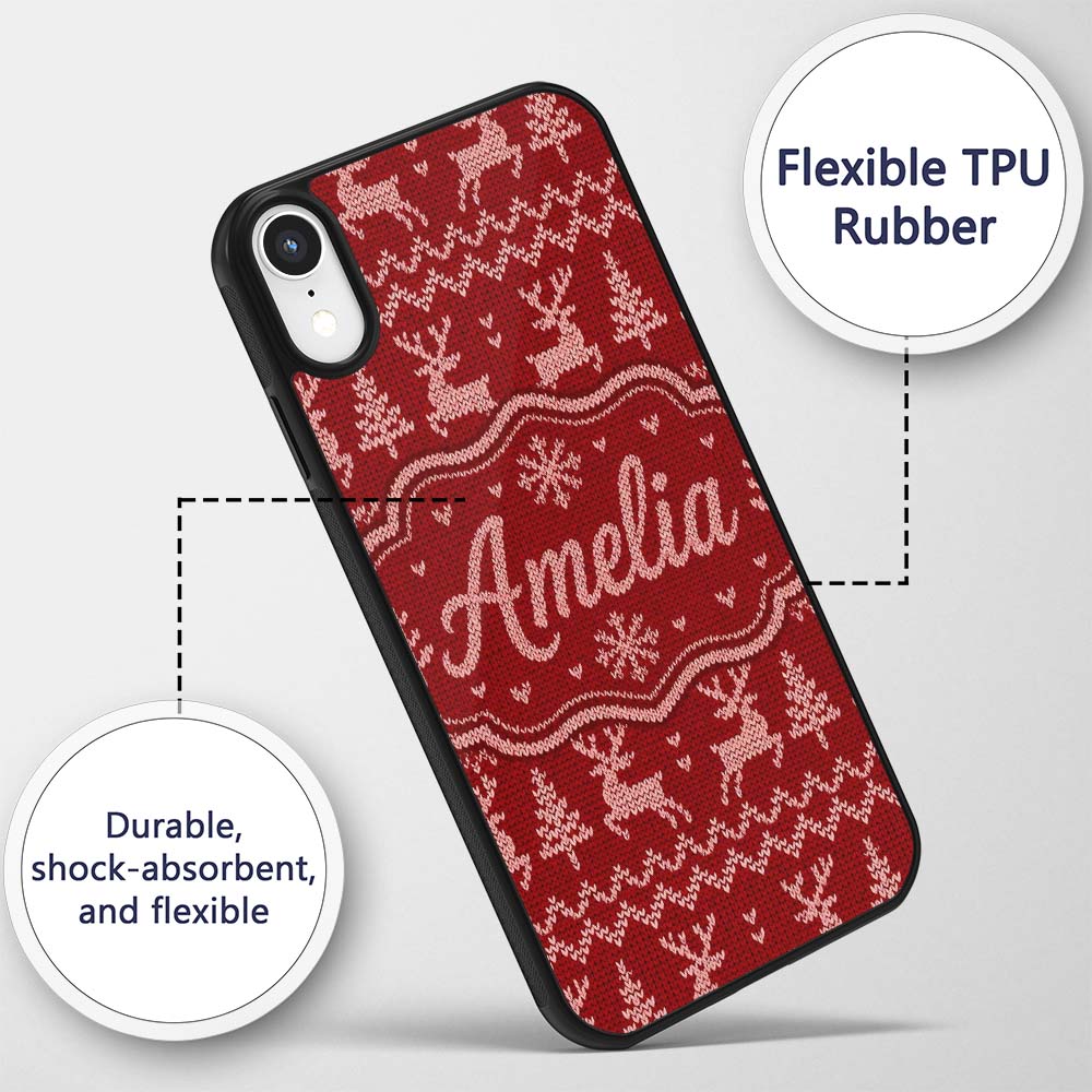 RedNordic Knit Heart Snowflake Pattern Christmas Custom Name Protective Phone Case Mobile Cover Durable Everyday Smartphone Shock Resistant