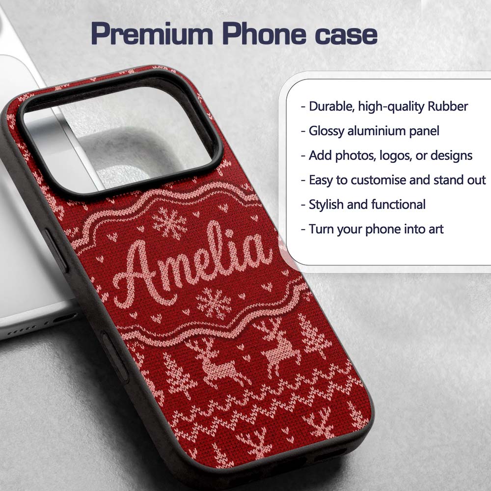 RedNordic Knit Heart Snowflake Pattern Christmas Custom Name Protective Phone Case Mobile Cover Durable Everyday Smartphone Shock Resistant