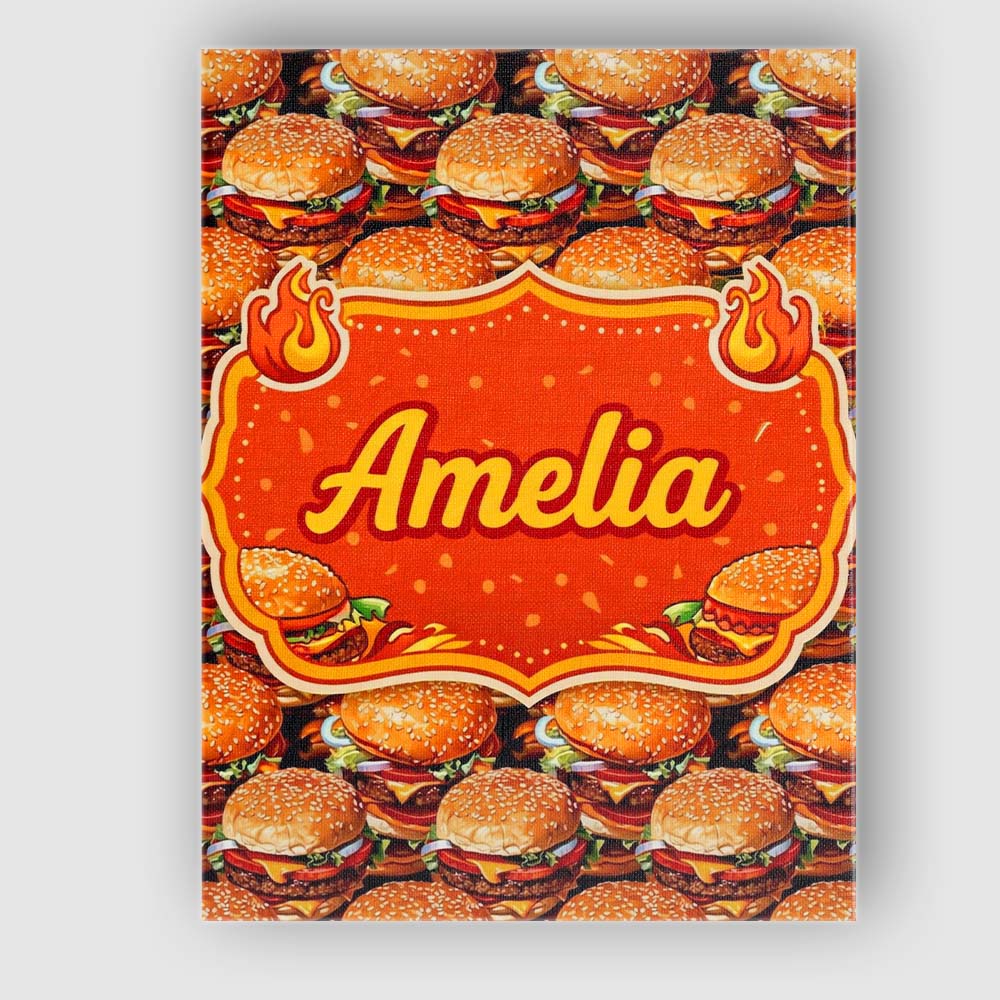 Personalised Name Realistic Cheeseburger Seamless Pattern Fast Food Custom Canvas Wall Art Print Decor Picture Ready to Hang