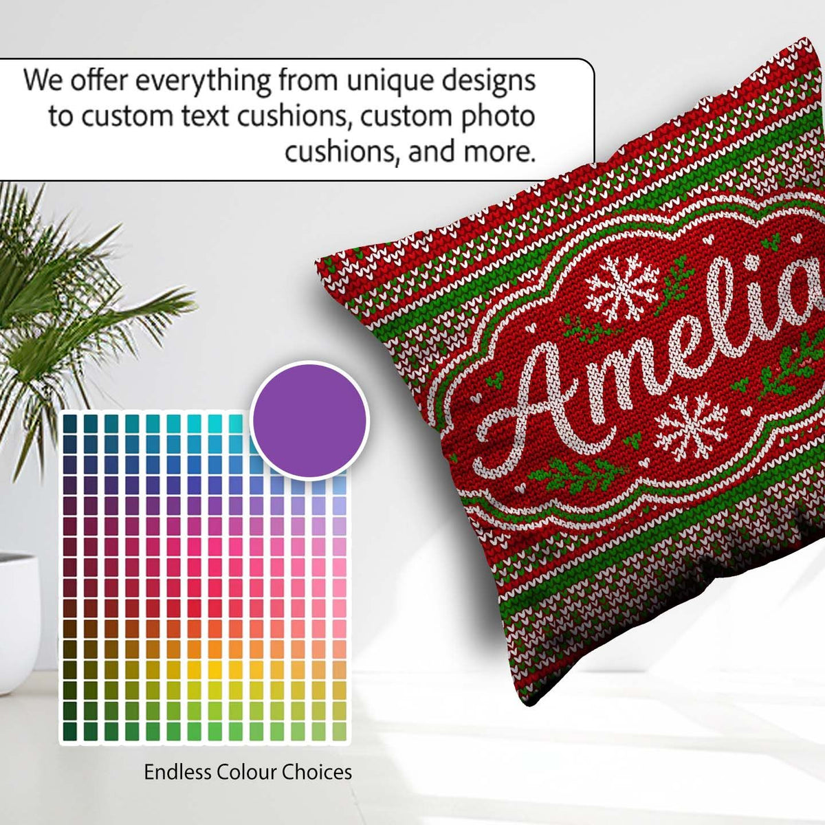 Custom Name Classic Red Green White Knit Stripe Nordic Christmas Square Filled Cushion Throw Pillow Sofa Bed Home Decor Zip Washable UK Made