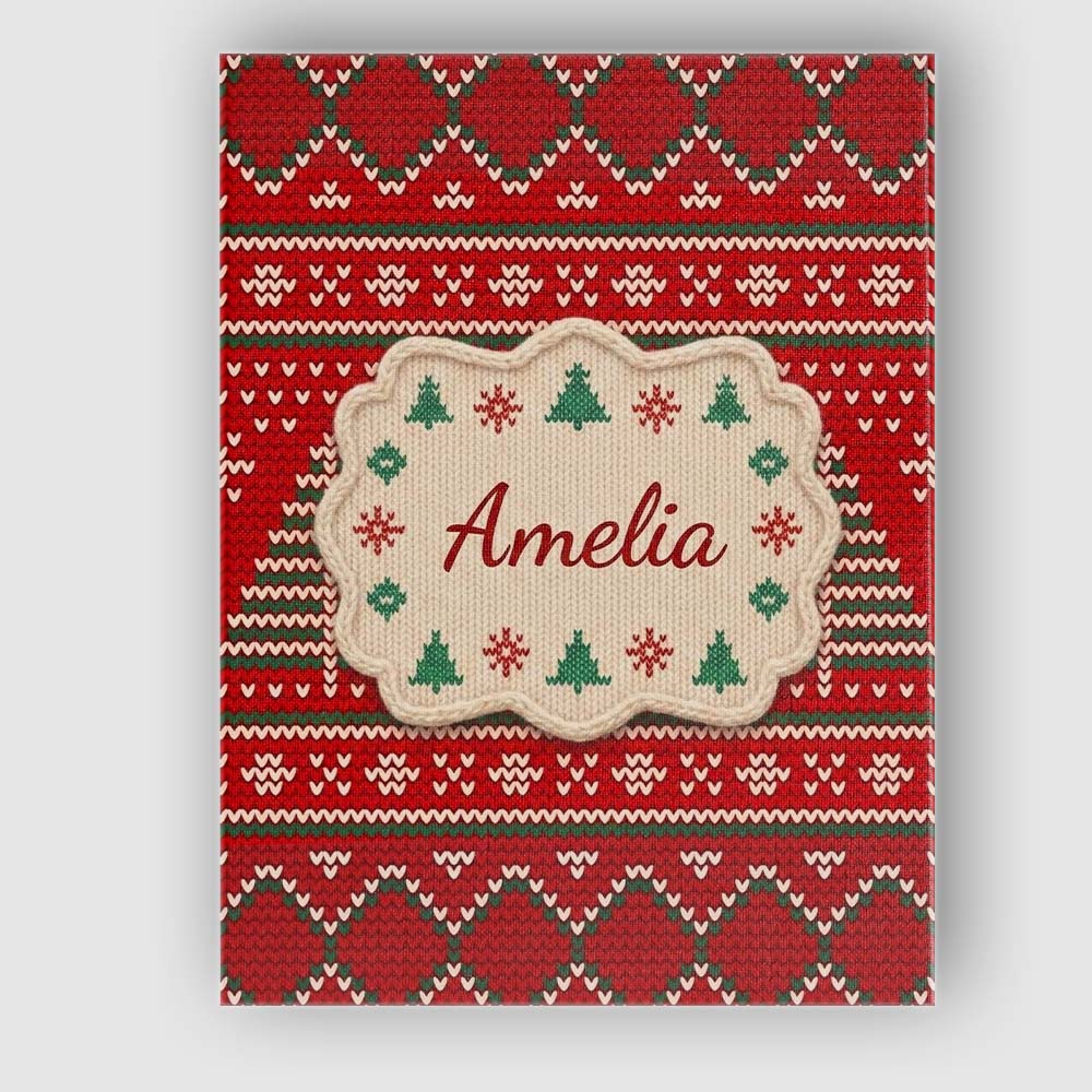 Personalised Name Christmas Tree Heart Knit Custom Bespoke Interior Contemporary Canvas Wall Art Print Decor Picture Ready to Hang