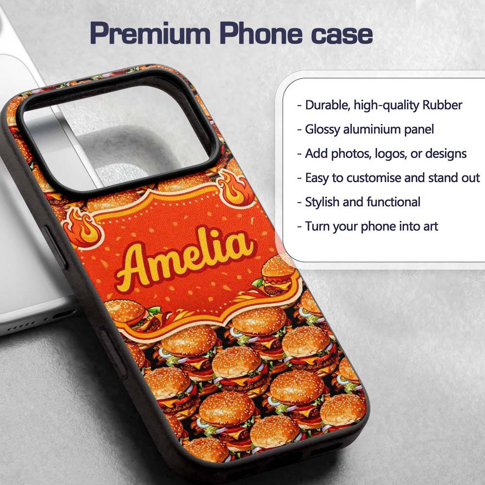Realistic Cheeseburger Seamless Pattern Fast Food Custom Name Protective Phone Case Mobile Cover Durable Everyday Smartphone Shock Resistant