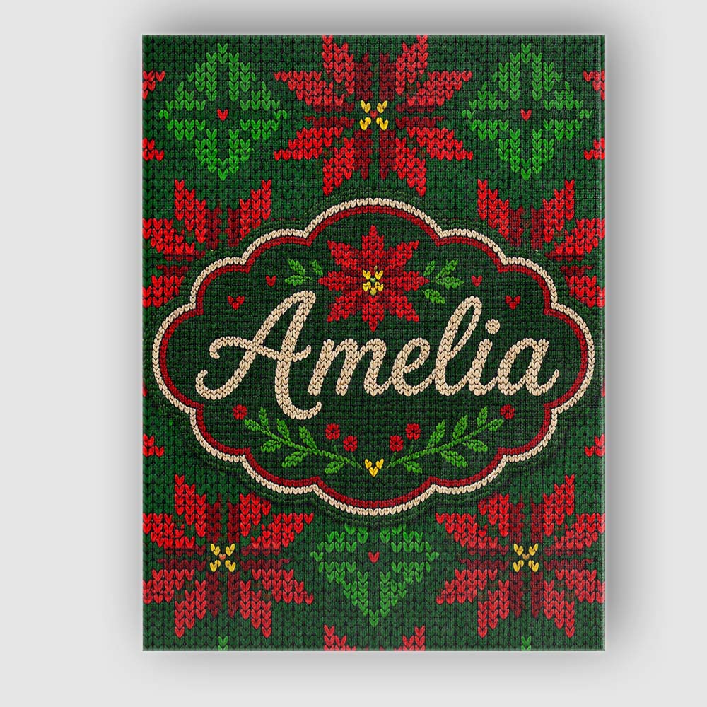 Personalised Name Festive Holly Leaf Berry Custom Unique Gift Idea Elegant Feature Canvas Wall Art Print Decor Picture Ready to Hang