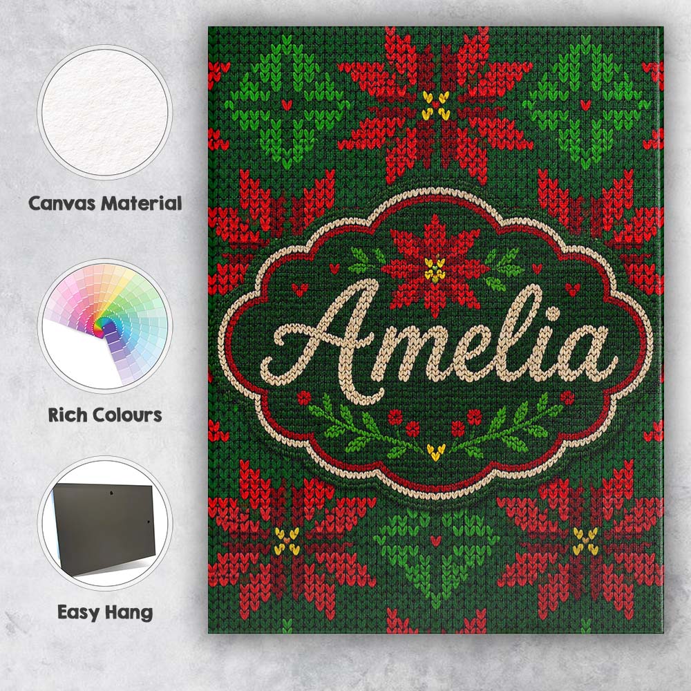 Personalised Name Festive Holly Leaf Berry Custom Unique Gift Idea Elegant Feature Canvas Wall Art Print Decor Picture Ready to Hang
