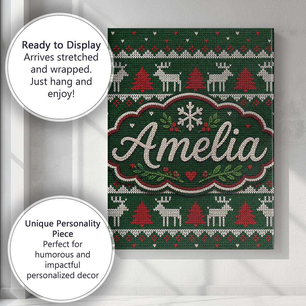 Personalised Name Scandinavian Reindeer Custom Modern Room Accent Elegant Feature Canvas Wall Art Print Decor Picture Ready to Hang