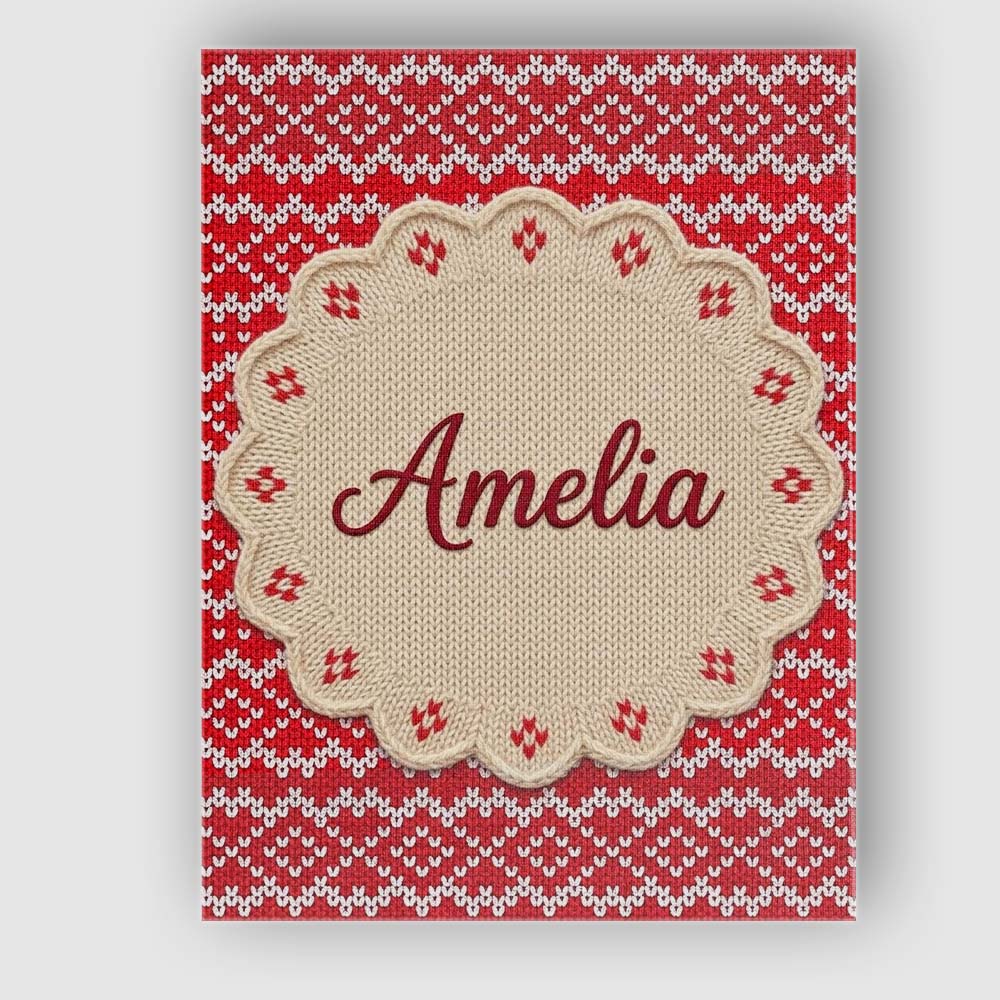Personalised Name Red White Nordic Knit Custom Modern Room Accent Elegant Feature Canvas Wall Art Print Decor Picture Ready to Hang