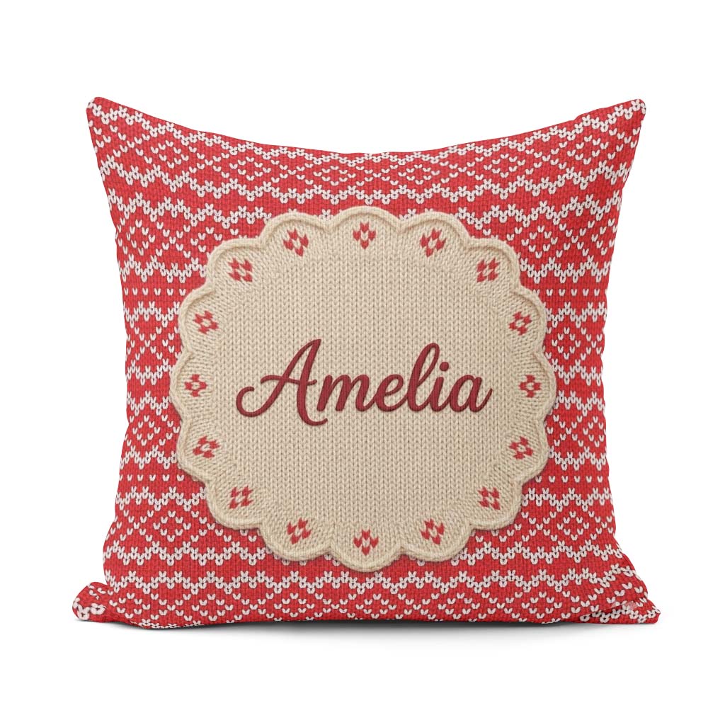 Custom Name Red White Nordic Snowflake Chevron Pattern Christmas Square Filled Cushion Throw Pillow Sofa Bed Home Decor Zip Washable UK Made