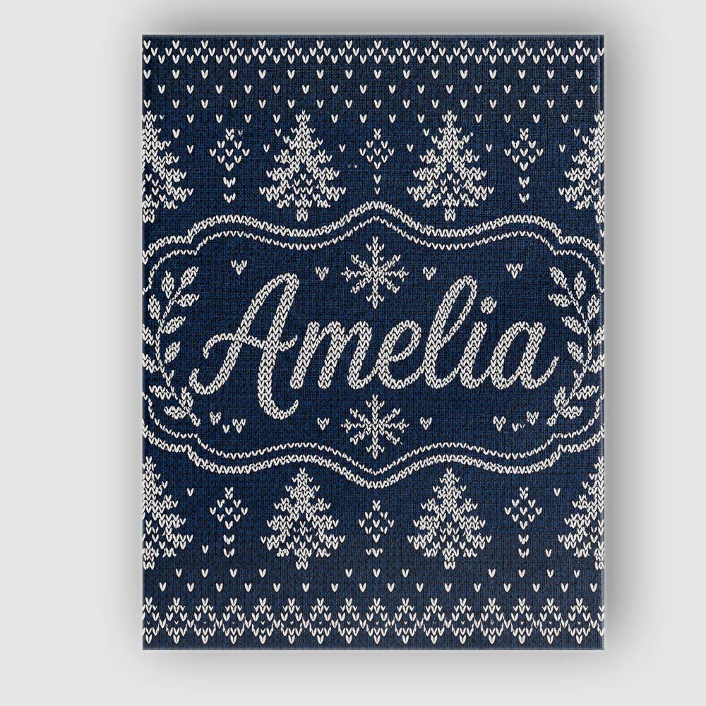 Personalised Name Blue White Christmas Tree Custom Bespoke Interior Contemporary Canvas Wall Art Print Decor Picture Ready to Hang