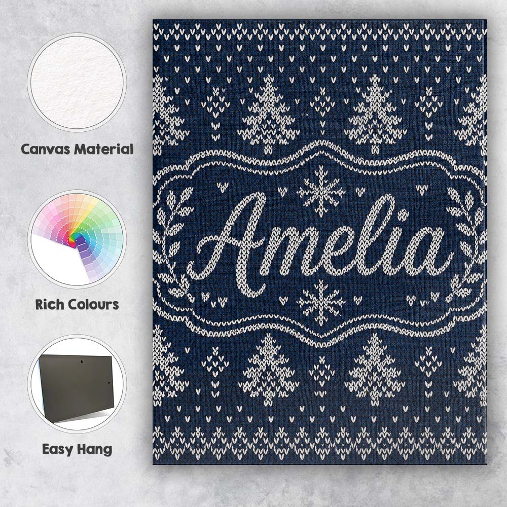 Personalised Name Blue White Christmas Tree Custom Bespoke Interior Contemporary Canvas Wall Art Print Decor Picture Ready to Hang