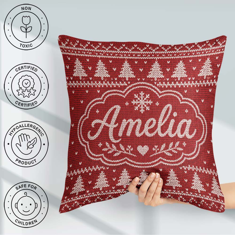 Custom Name Classic White Nordic Knit Snowflake Pattern Seamless Square Filled Cushion Throw Pillow Sofa Bed Home Decor Zip Washable UK Made