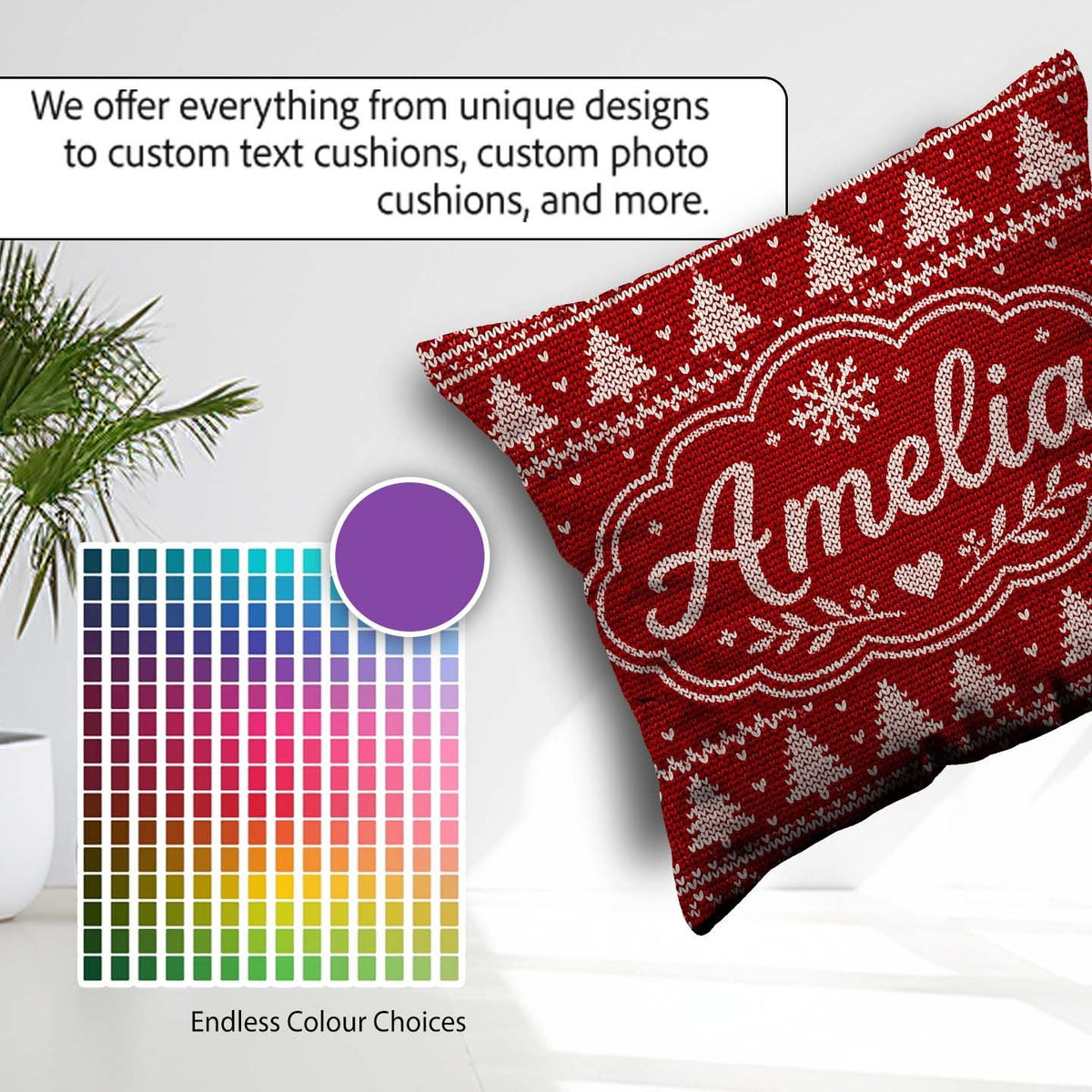 Custom Name Classic White Nordic Knit Snowflake Pattern Seamless Square Filled Cushion Throw Pillow Sofa Bed Home Decor Zip Washable UK Made
