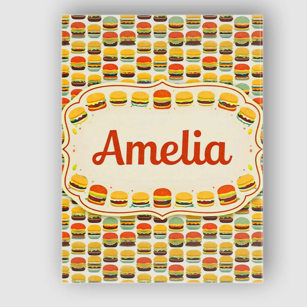 Personalised Name Cute Burger Cartoon Seamless Pattern Fast Food Custom Interior Canvas Wall Art Print Decor Picture Ready to Hang