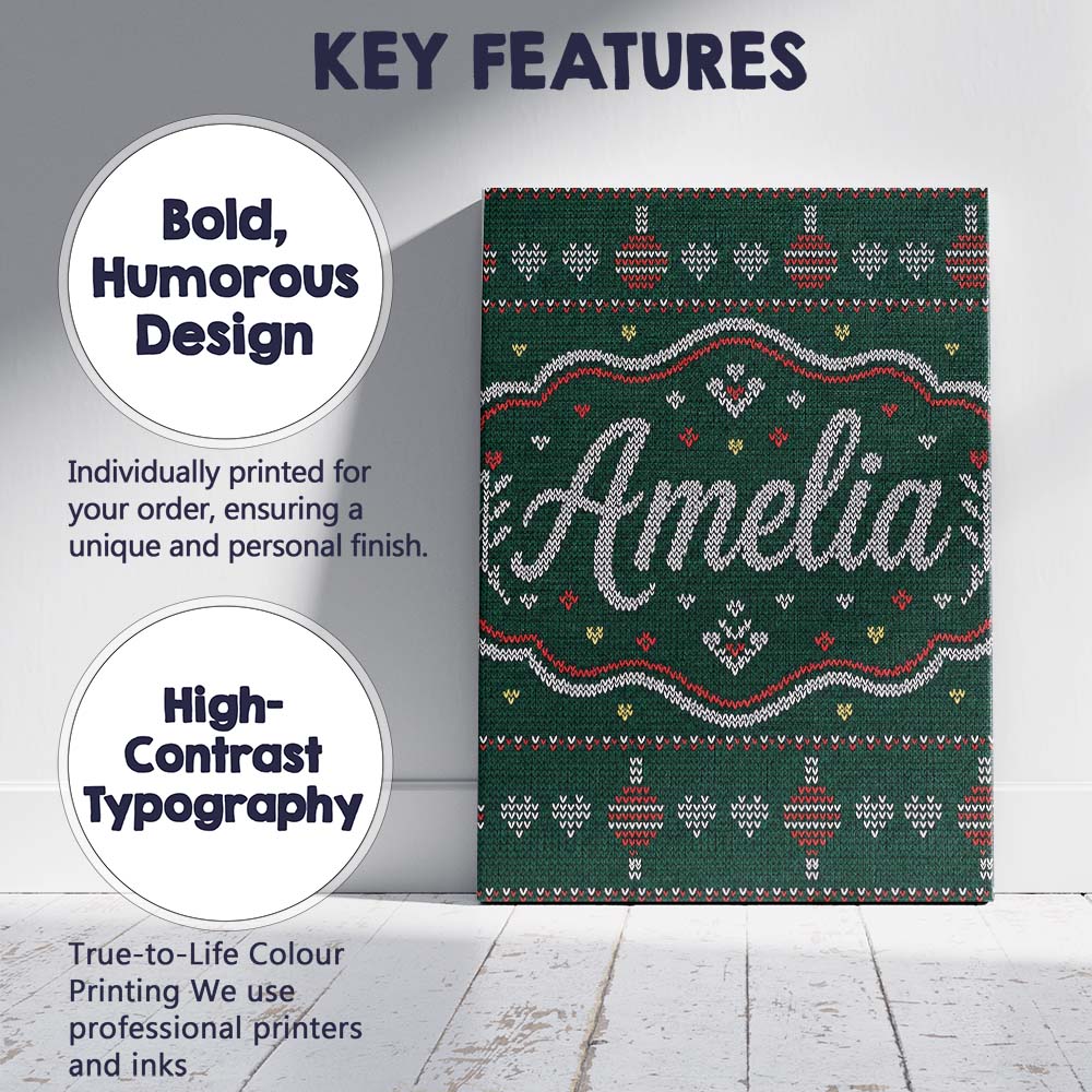 Personalised Name Nordic Ornament Christmas Custom Bespoke Interior Contemporary Canvas Wall Art Print Decor Picture Ready to Hang
