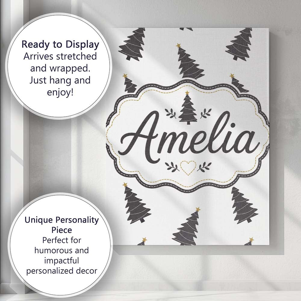 Personalised Name Minimal Christmas Tree Custom Unique Gift Idea Elegant Feature Canvas Wall Art Print Decor Picture Ready to Hang