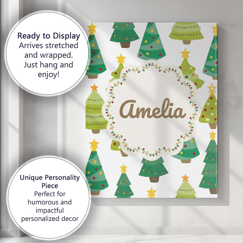 Personalised Name Cute Decorated Christmas Custom Unique Gift Idea Elegant Feature Canvas Wall Art Print Decor Picture Ready to Hang