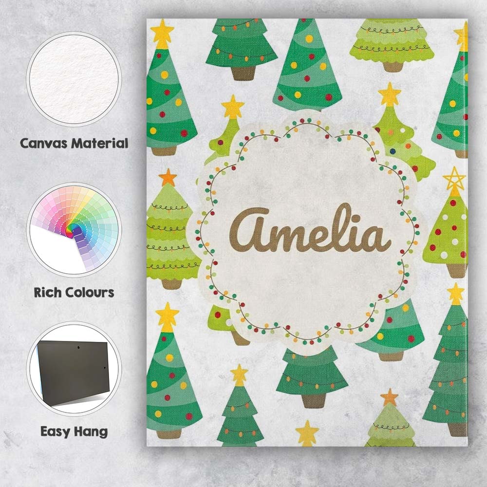 Personalised Name Cute Decorated Christmas Custom Unique Gift Idea Elegant Feature Canvas Wall Art Print Decor Picture Ready to Hang