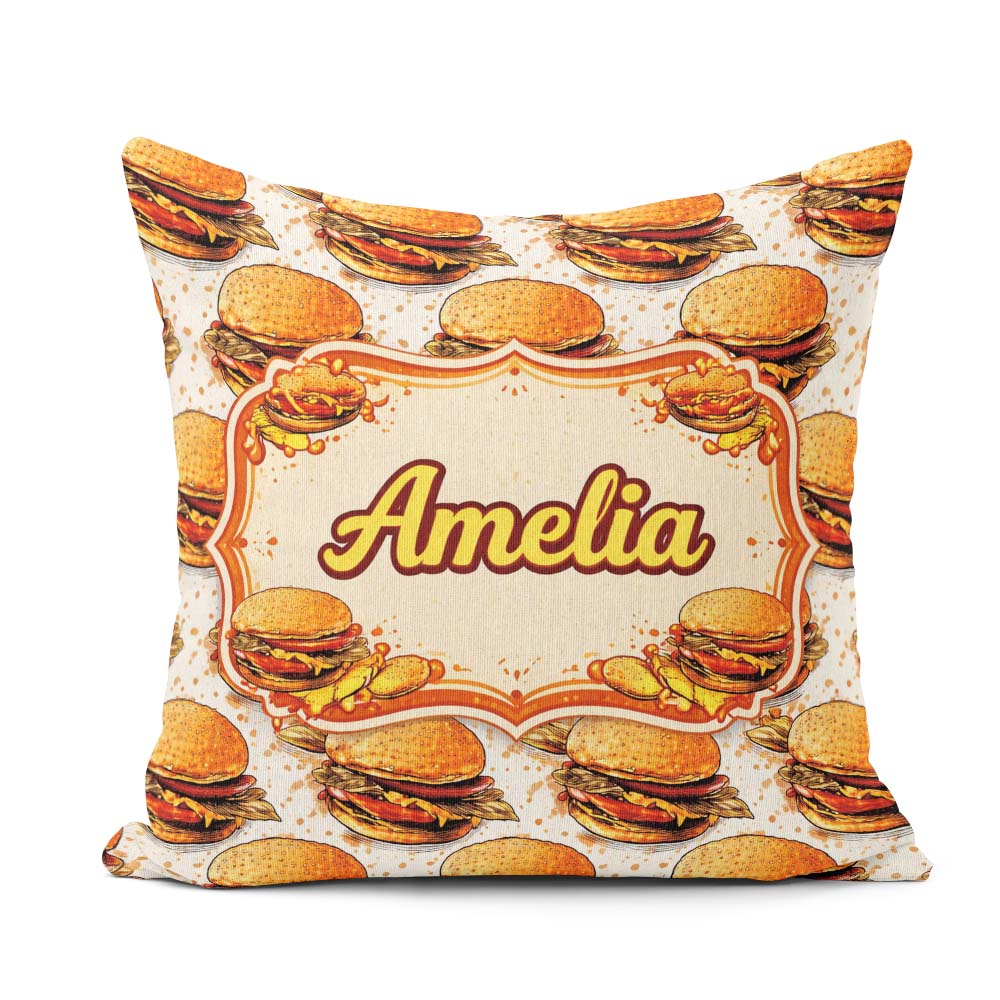 Custom Name Sketch Style Seamless Pattern Fast Food Illustration Square Filled Cushion Throw Pillow Sofa Bed Home Decor Zip Washable UK Made