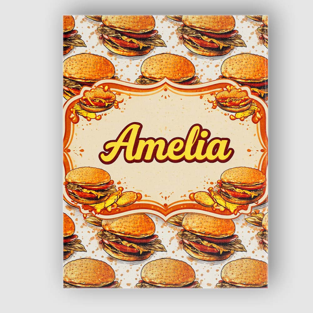 Personalised Name Sketch Style Burger Seamless Pattern Fast Food Custom Interior Canvas Wall Art Print Decor Picture Ready to Hang