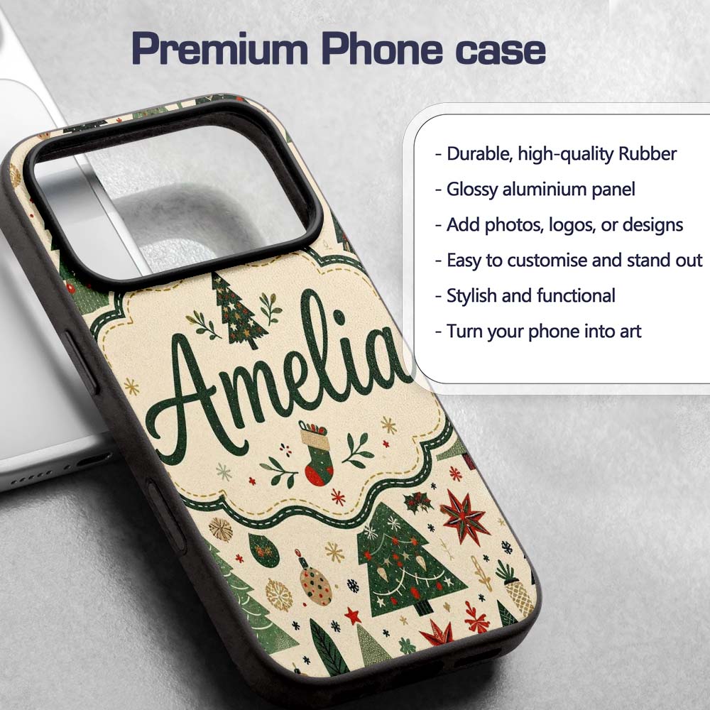 Scandinavian Christmas Trees Ornaments Snowflakes Custom Name Protective Phone Case Mobile Cover Durable Everyday Smartphone Shock Resistant