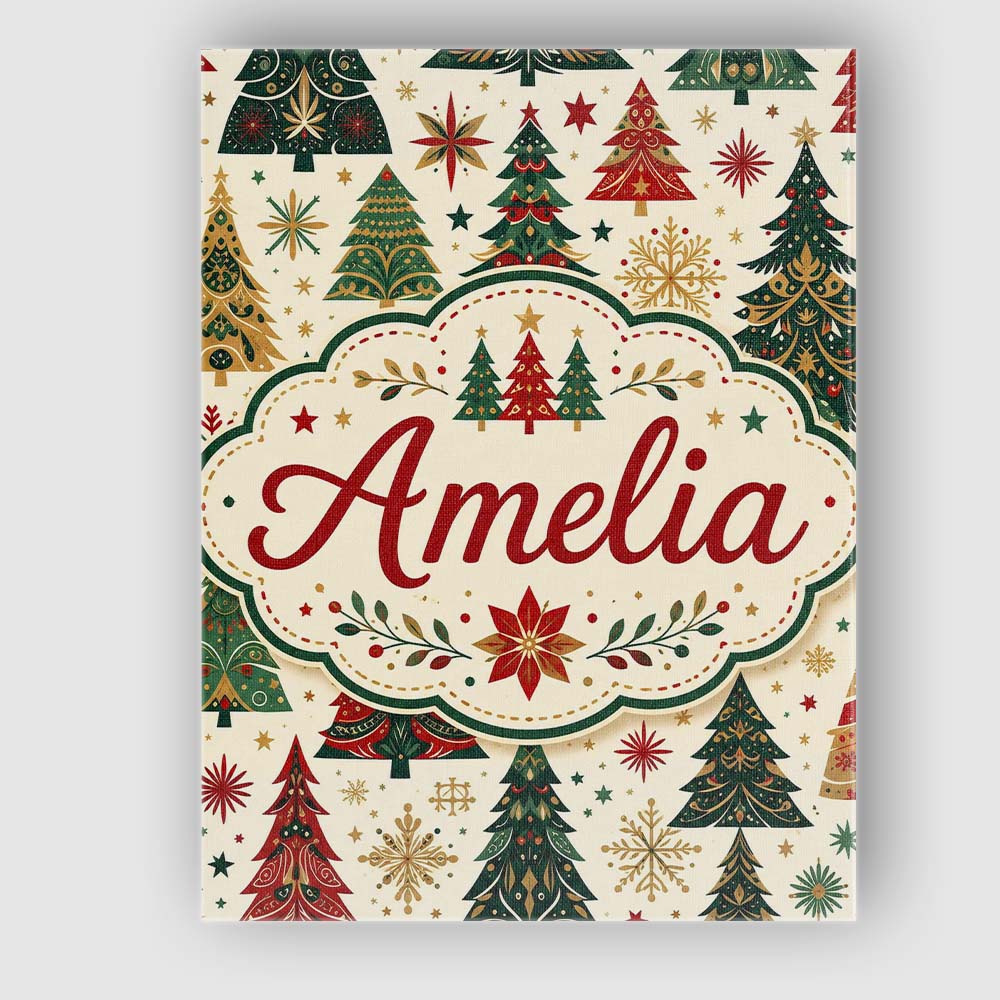 Personalised Name Ornate Christmas Trees Custom Unique Gift Idea Elegant Feature Canvas Wall Art Print Decor Picture Ready to Hang