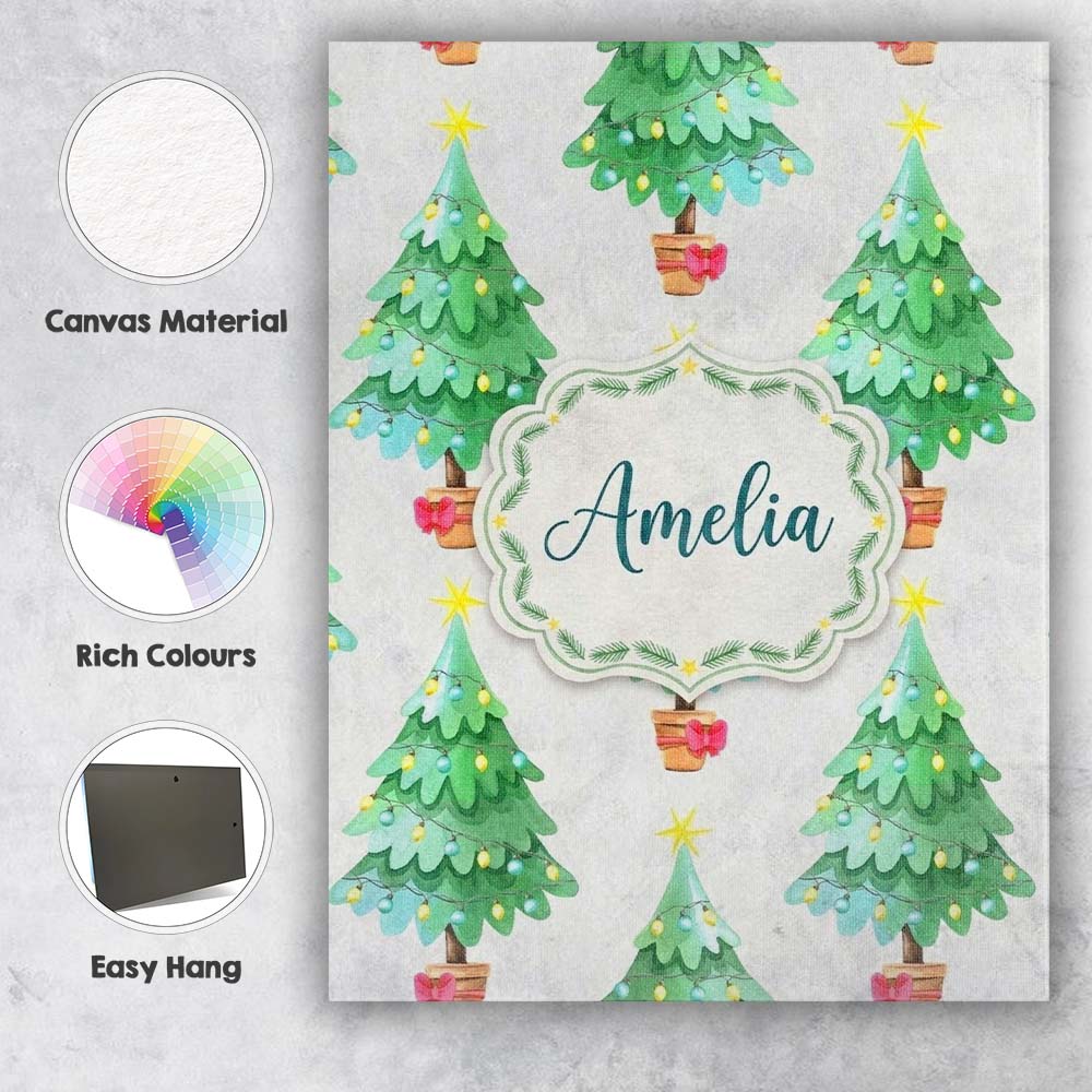 Personalised Name Watercolor Christmas Custom Modern Room Accent Elegant Feature Canvas Wall Art Print Decor Picture Ready to Hang